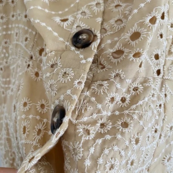 Beige Embroidered Square Neck Button-down Dress - Picture 12 of 16